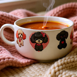 Sweet Valentine Poodle Hearts in Soft Pink, Black Soup Mug