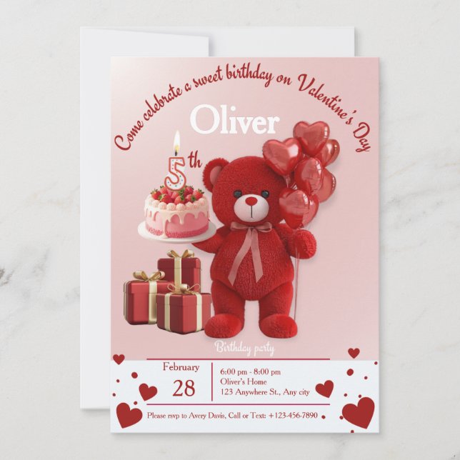 Sweet Valentine’s Birthday Invite – 5th Birthday (Front)