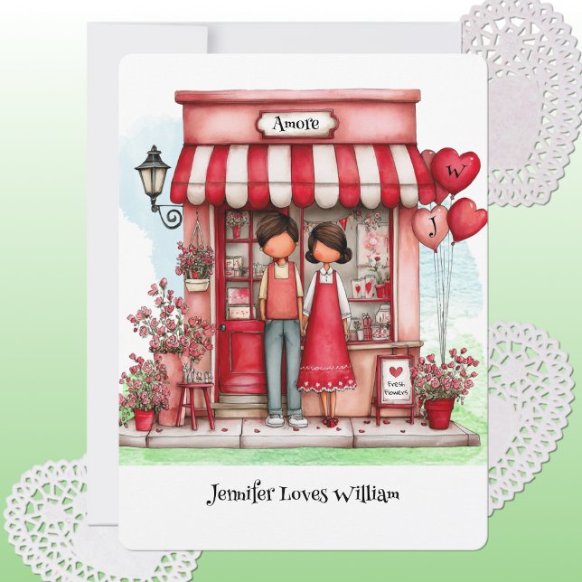 Sweet Valentine Shop Couple Monograms Flat Card (Creator Uploaded)