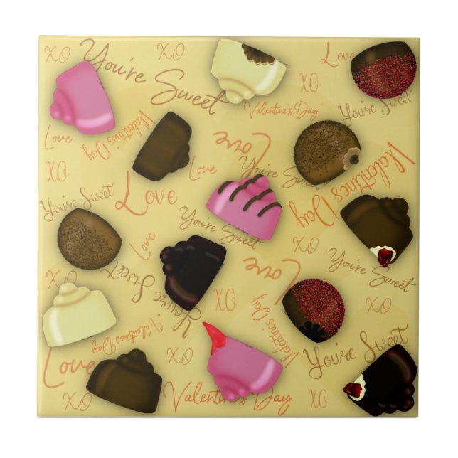 Sweet Valentine - Valentine's Day Candy Pattern Ceramic Tile (Front)