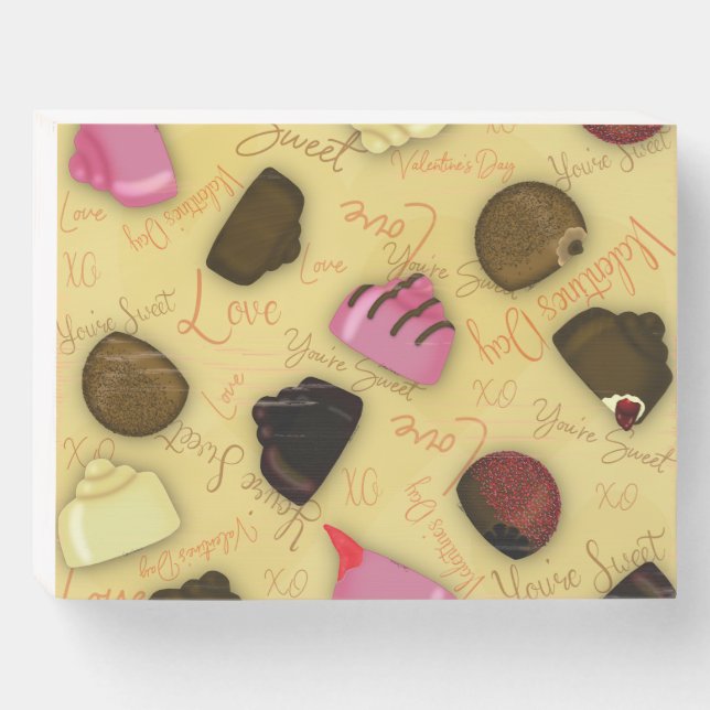 Sweet Valentine - Valentine's Day Candy Pattern Wooden Box Sign (Front Horizontal)