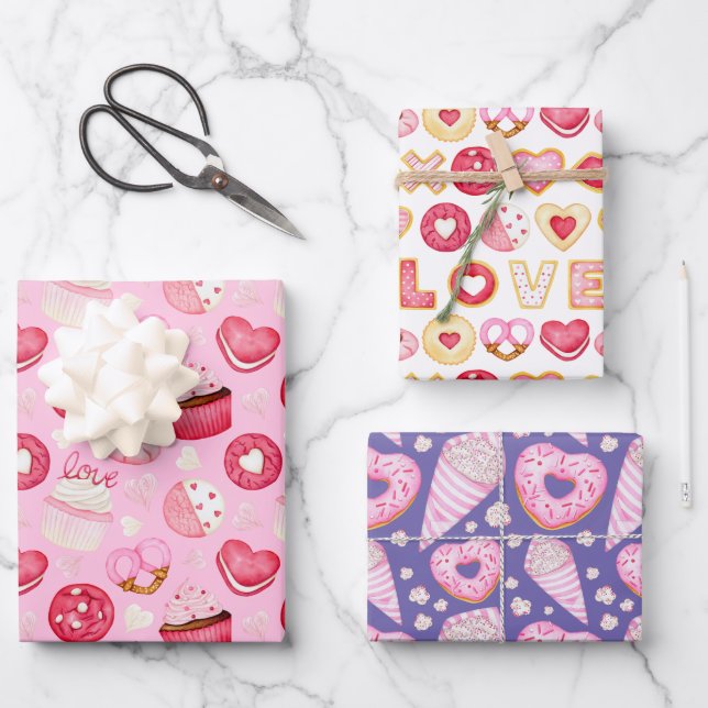 Sweet Valentine's Cookies & Cupcakes Wrapping Paper Sheets (Front)