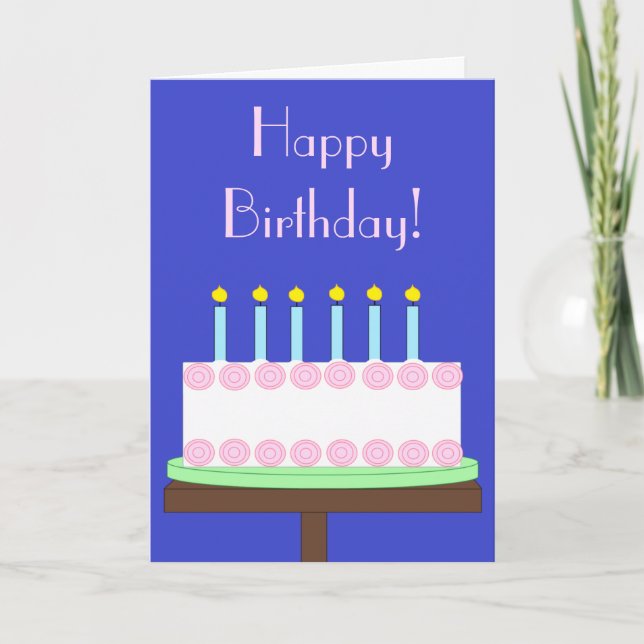 Sweet, Vanilla Birthday Cake: Blue Blank Card (Front)