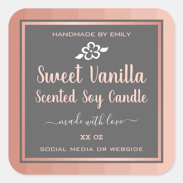 Sweet Vanilla Scented Soy Candles Labels Pink Gray (Front)