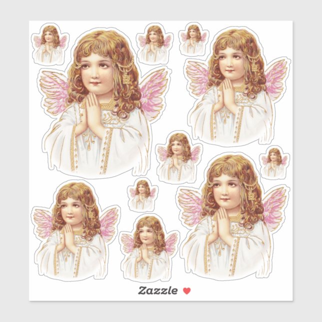 Sweet Victorian angel praying hands contour Sticker (Sheet)