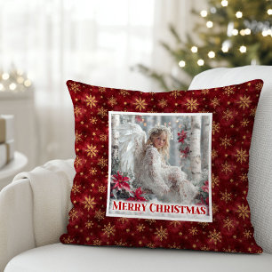 Sweet Victorian Angel Red Gold Festive Christmas Throw Pillow