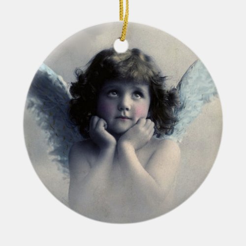 Sweet Vintage Angel Christmas Ceramic Ornament