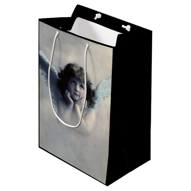 Sweet Vintage Angel Christmas Medium Gift Bag (Front Angled)