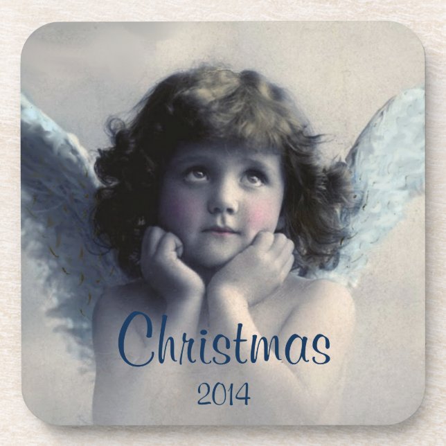 Sweet Vintage Angel Christmas Memento Drink Coaster (Front)