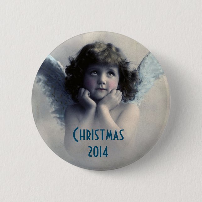 Sweet Vintage Angel Christmas Memento Pinback Button (Front)