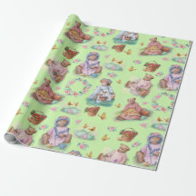 Sweet Vintage Bear Tea Party Soft Green & Pink