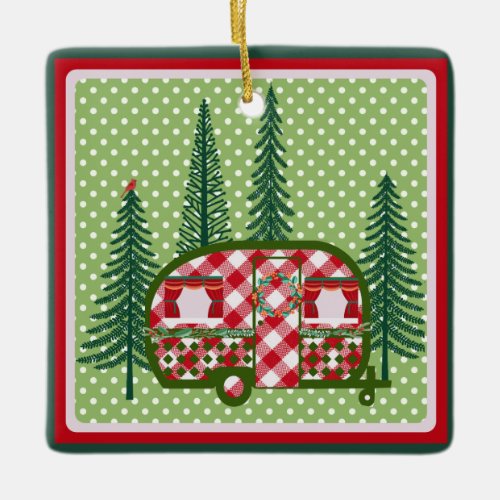 Sweet Vintage Camper Trailer Christmas Ceramic Ornament