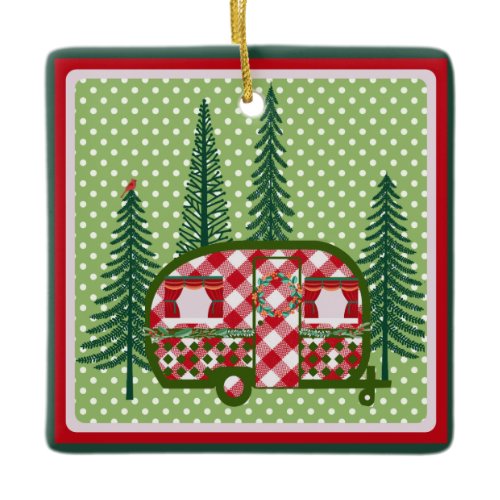 Sweet Vintage Camper Trailer Christmas Ceramic Ornament