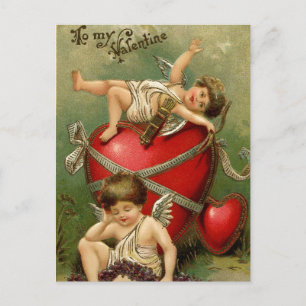Sweet Vintage Cherubs & Heart Postcard