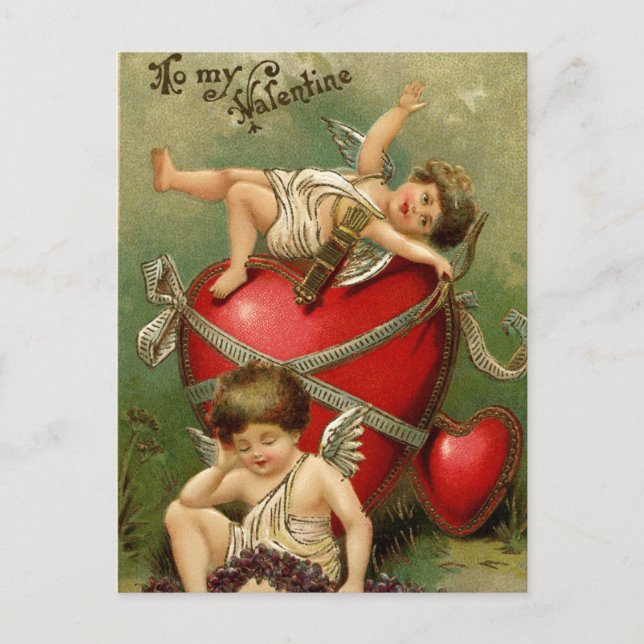 Sweet Vintage Cherubs & Heart Postcard (Front)