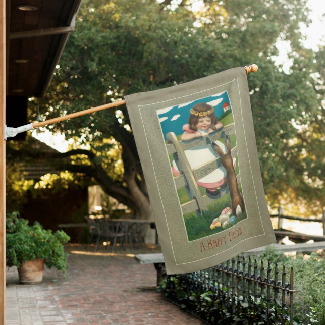 Sweet Vintage Child, Easter Bunny & Eggs House Flag (In SItu)