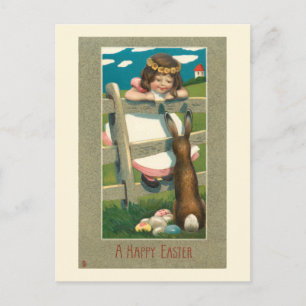 Sweet Vintage Child, Easter Bunny & Eggs Postcard