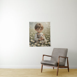 Sweet Vintage Child Portrait with Little Lamb  Tapestry