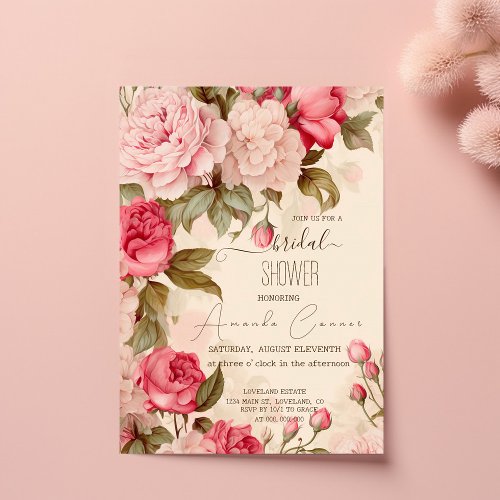 Sweet Vintage English Roses Bridal Shower Invitation