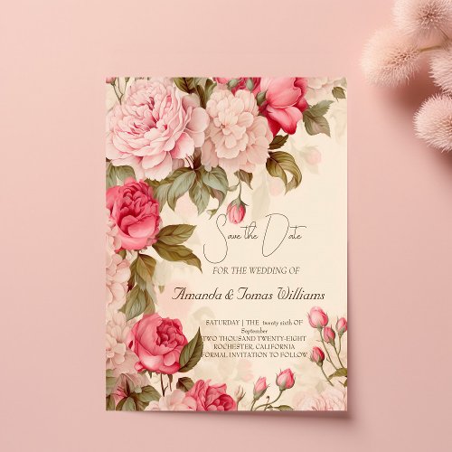 Sweet Vintage English Roses Save Date Announcement Postcard