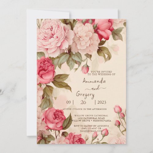 Sweet Vintage English Roses Wedding Invitation