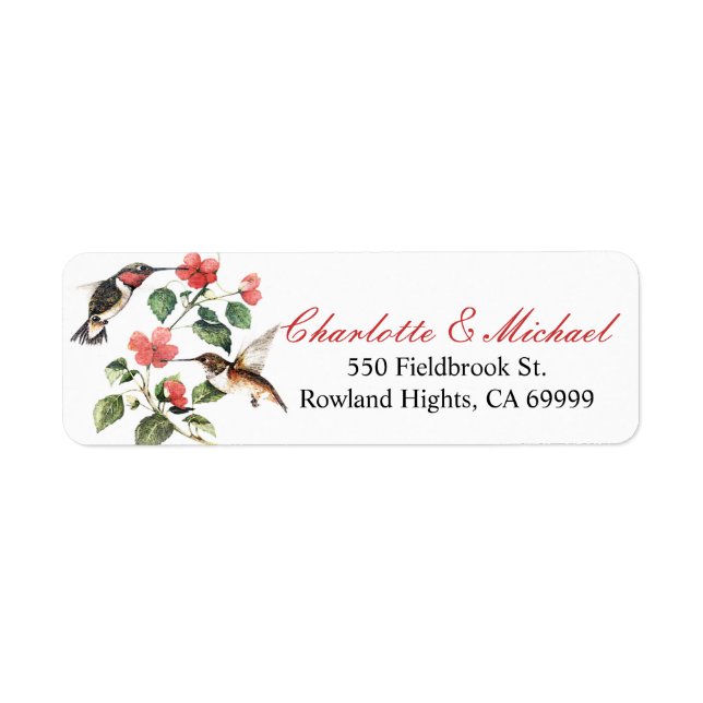 Sweet Vintage Floral Hummingbirds Pair Label (Front)