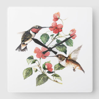 Sweet Vintage Floral Hummingbirds Pair Square Wall Clock
