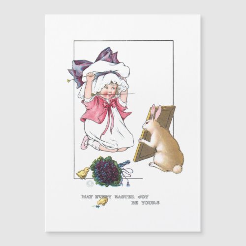 Sweet Vintage Girl with Easter Bonnet  Bunny