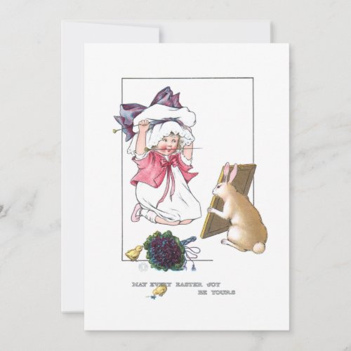 Sweet Vintage Girl with Easter Bonnet  Bunny Holiday Card