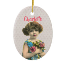 Sweet Vintage Girl With Flowers Personalized