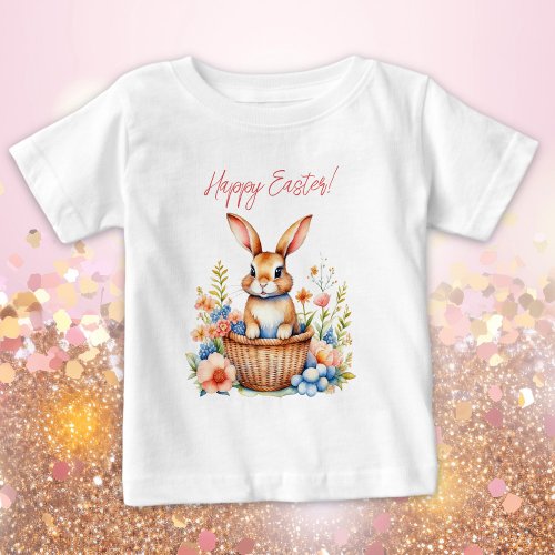 Sweet Vintage Happy Easter Bunny Rabbit  Baby T_Shirt