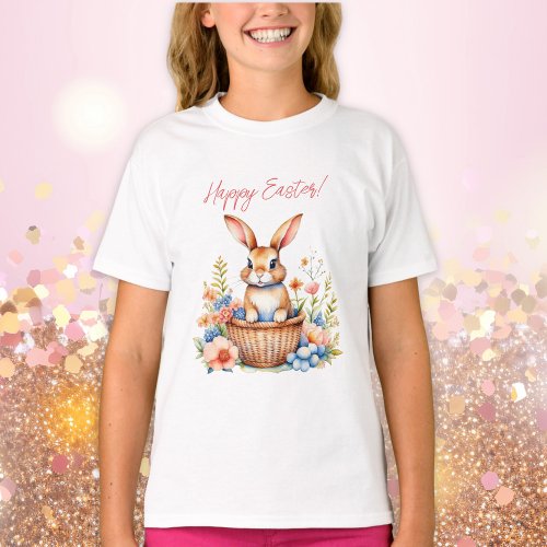 Sweet Vintage Happy Easter Bunny Rabbit  T_Shirt