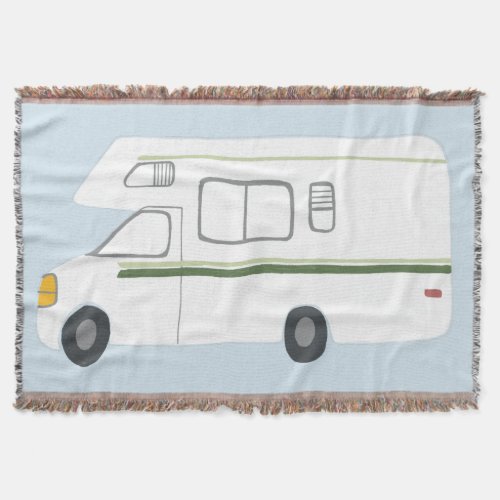 Sweet Vintage Motorhome Camper RV on blue Throw Blanket