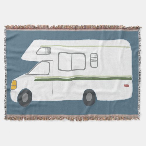 Sweet Vintage Motorhome Camper RV on deep blue Throw Blanket