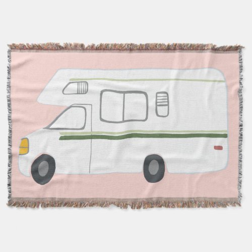 Sweet Vintage Motorhome Camper RV on pink Throw Blanket