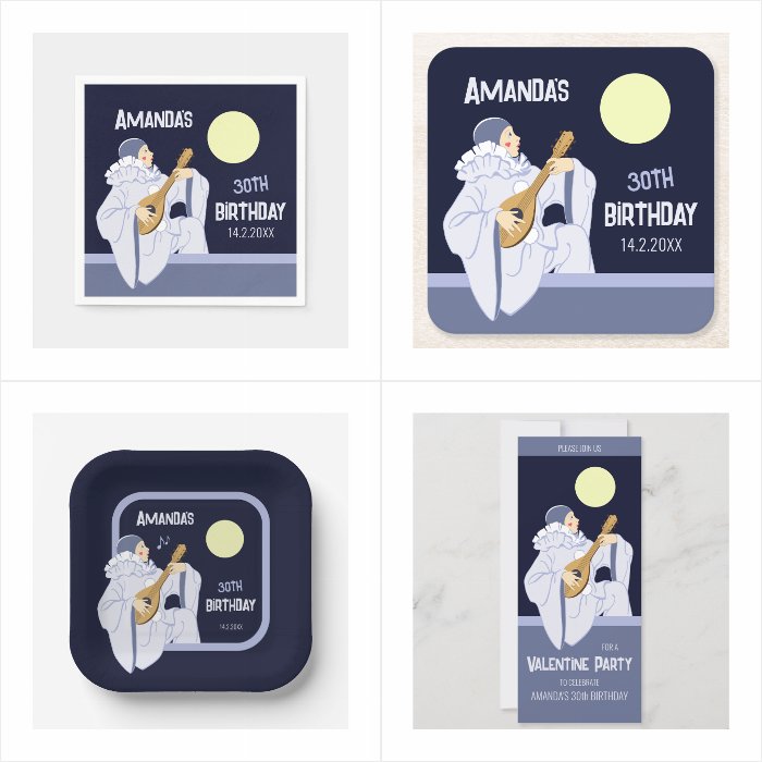 Sweet vintage Pierrot clown birthday party