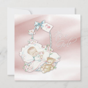 Sweet Vintage Pink Baby Girl Shower Invitation
