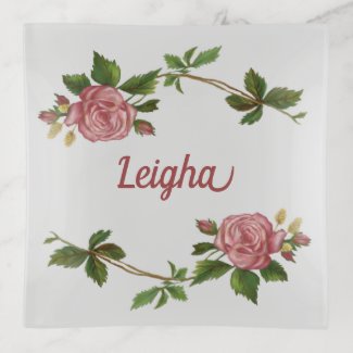 Sweet Vintage Pink Roses, Name Trinket Tray