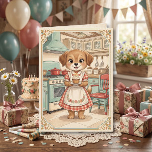 Sweet Vintage Puppy Personalized Aunt's Birthday Card