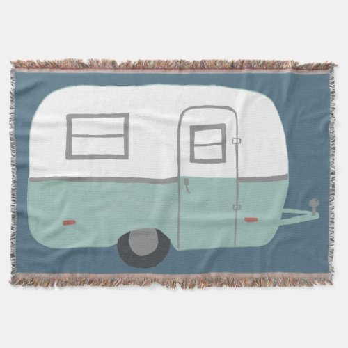 Sweet Vintage Trailer Camper RV on deep blue Throw Blanket