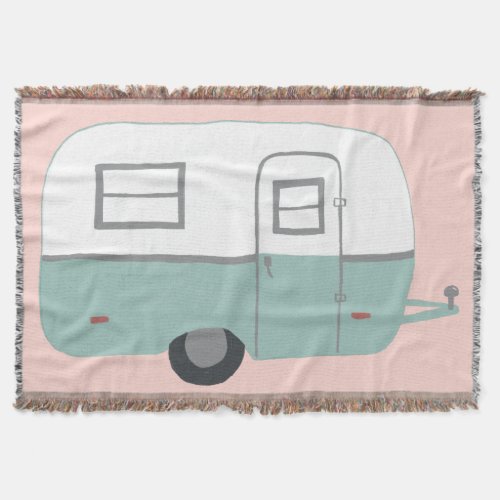 Sweet Vintage Trailer Camper RV on pink Throw Blanket