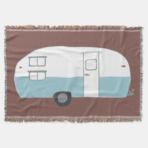 Sweet Vintage Trailer Camper RV on rust Throw Blanket