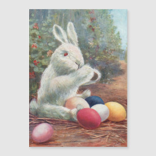 Sweet Vintage White Bunny with Easter Eggs
