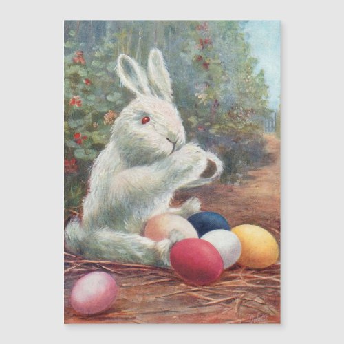 Sweet Vintage White Bunny with Easter Eggs