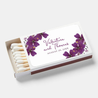 Sweet Violet Watercolor Flowers Wedding Matchboxes