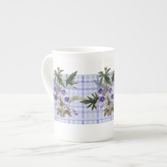 Sweet Violets Botanical Floral Bone China Mug (Front Left)