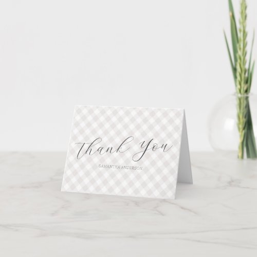Sweet Warm Grey Gingham Gender Neutral Baby Shower Thank You Card