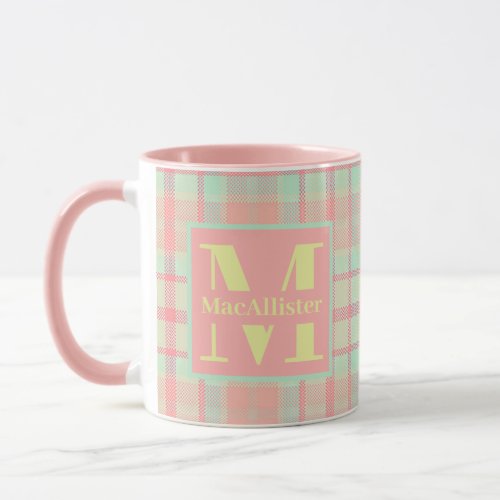 Sweet Warm Pastel Tartan Plaid Monogram Coffee Mug