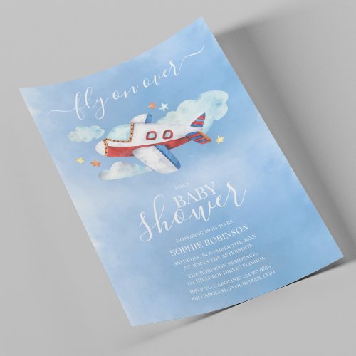 Sweet Watercolor Aeroplane Baby Shower Invitation