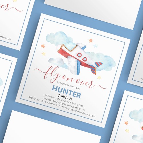 Sweet Watercolor Aeroplane Birthday Invitation